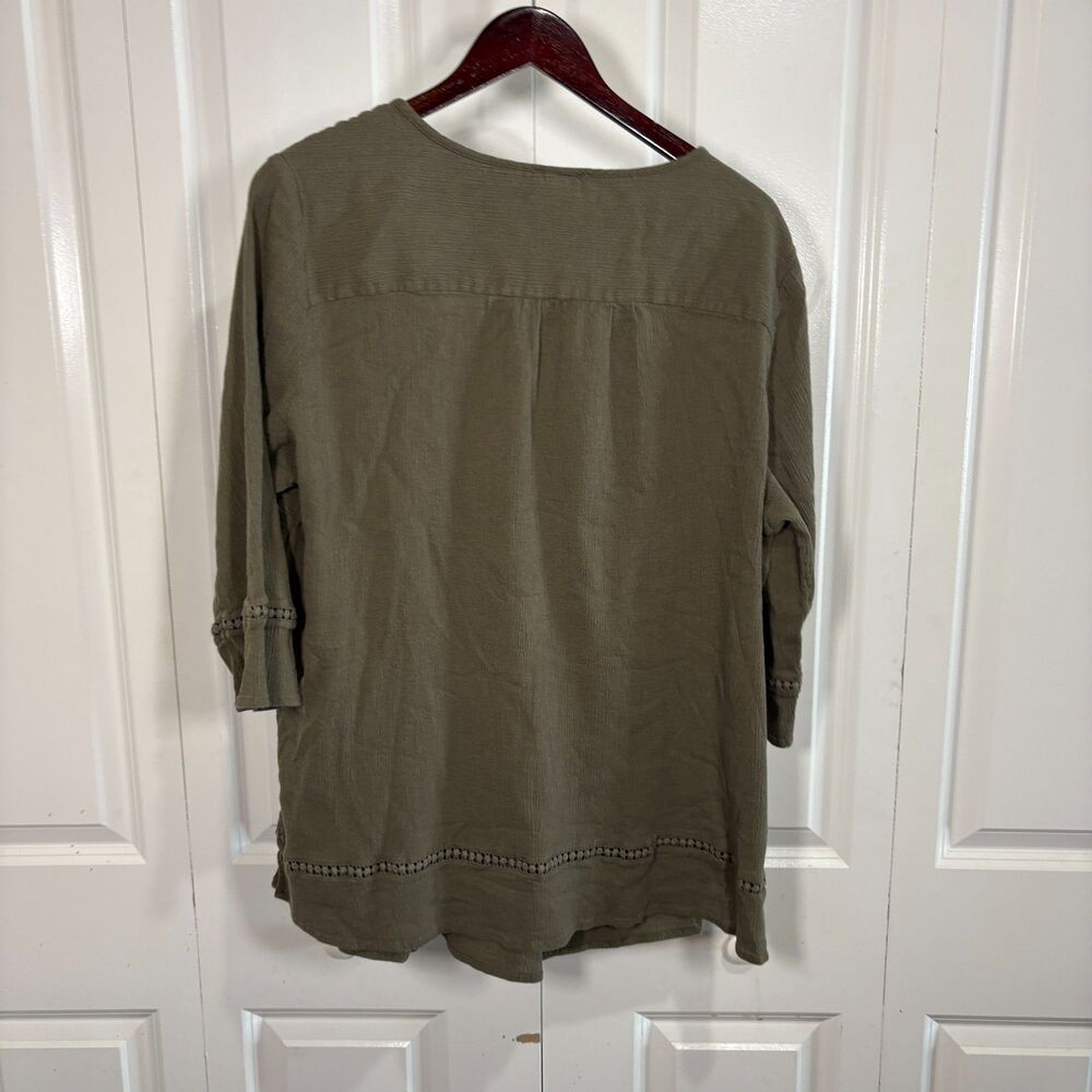 Catherines Women’s 2X Boho Chic Peasant Tunic Top Green Textured Tassel Sleeve